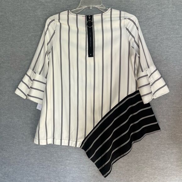 IC by Connie K Asymmetric Lagenlook Top Small Black White Stripe Artsy Tunic NWT - Picture 3 of 11